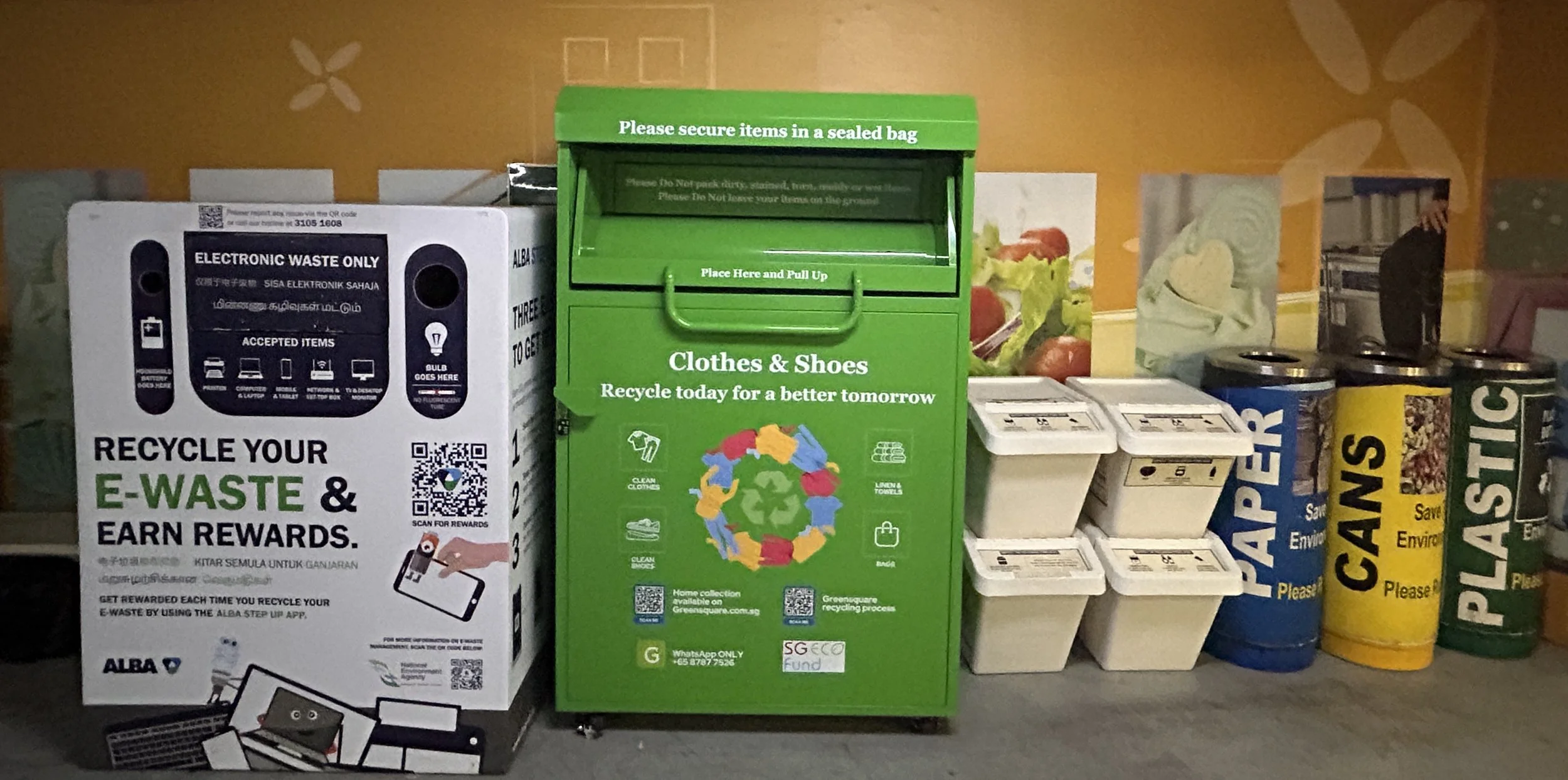 A clothes and shoes donation bin in Singapore
